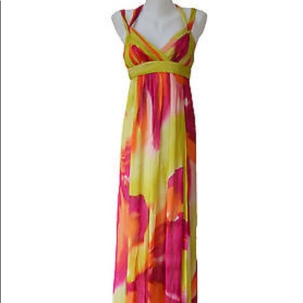 BCBGMaxazria Lime Chiffon Long Dress